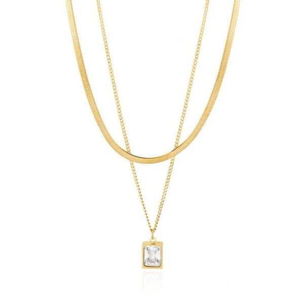 18K Gold Plated Stainless Steel Double Cable and Flat Snake Chain Necklace - Picture 1 of 3